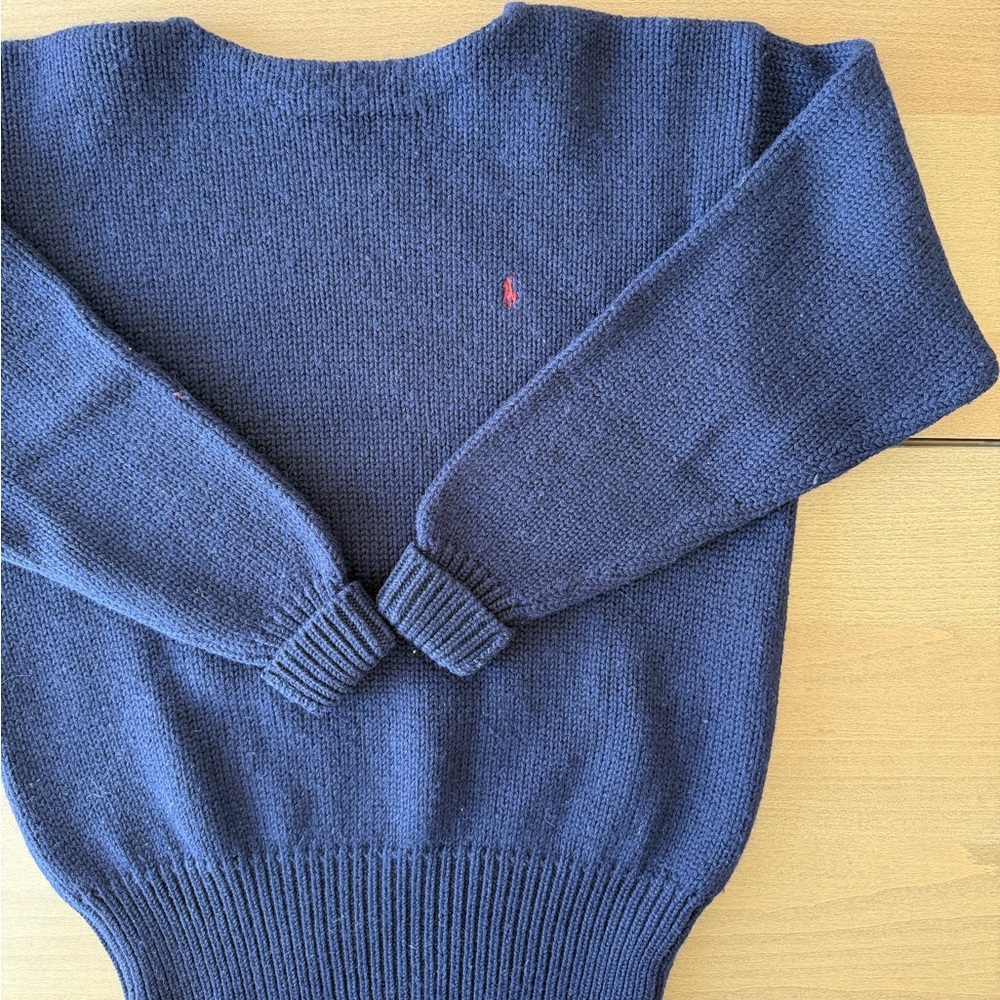 Vintage Polo Ralph Lauren 100% Wool Navy Crewneck Sweater with Red Pony Logo